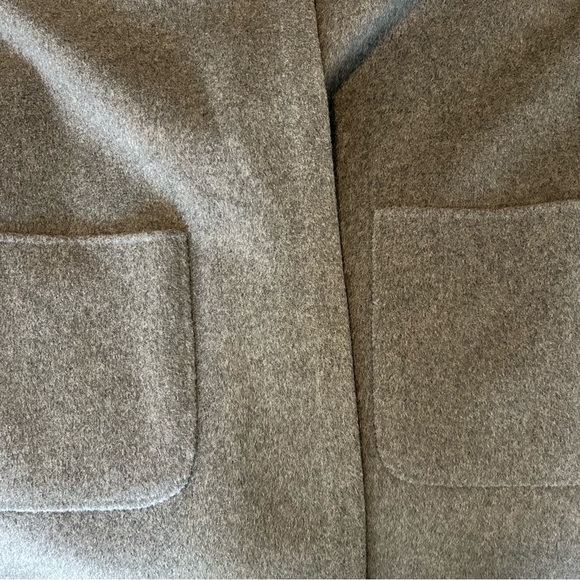 Magaschoni Grey Double-Faced Wool Wrap Coat with Hood & Black Trim Size Medium - Picture 7 of 8